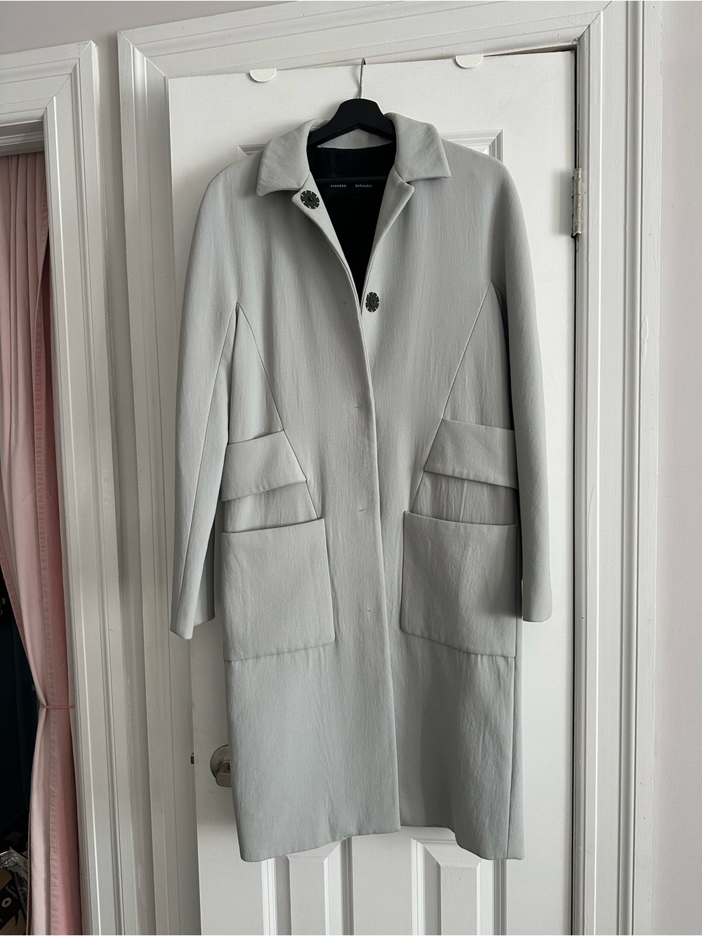 Proenza Schouler Pale Gray Single-Breasted Trench Coat